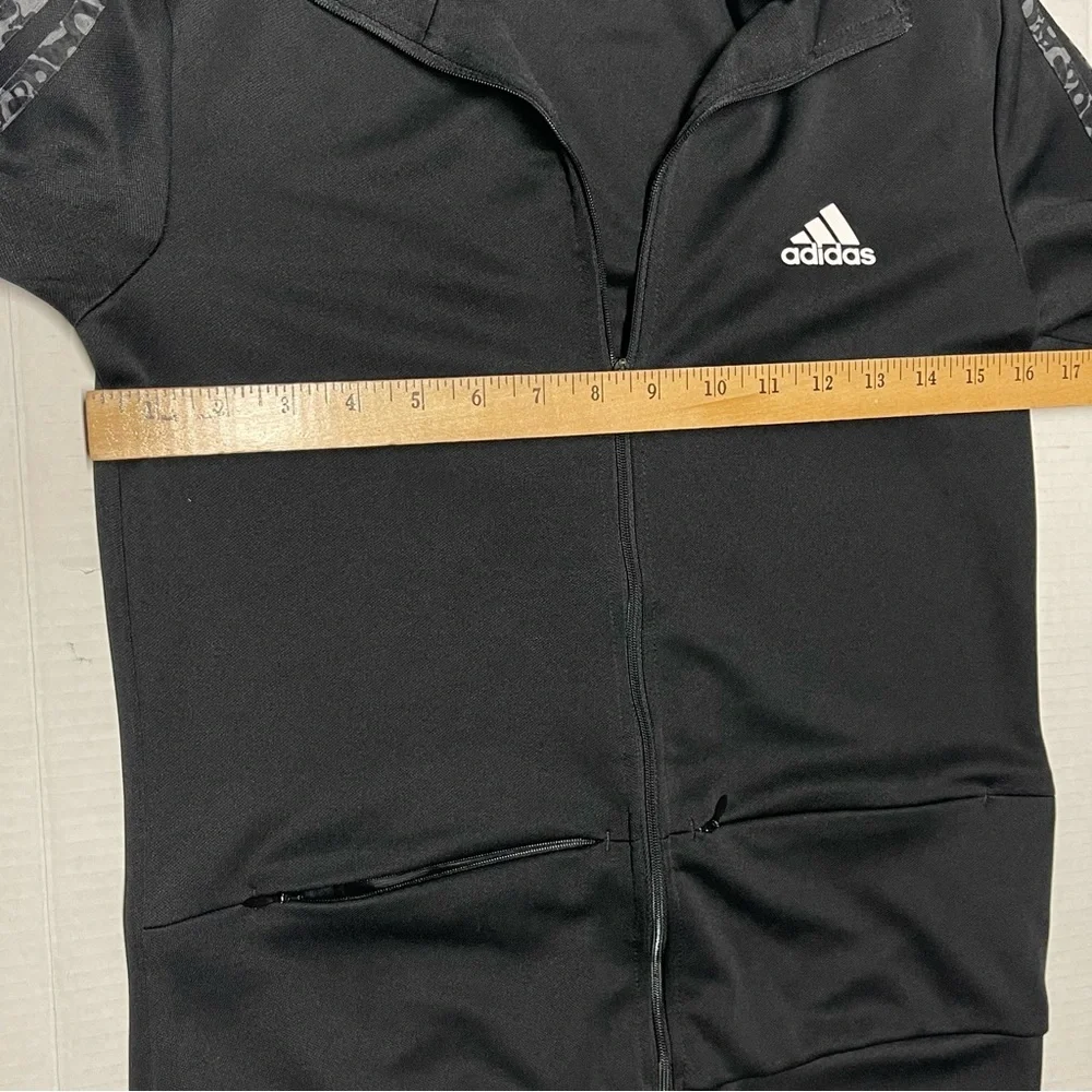 Adidas Women’s Sereno Track Jacket Size Small Black Camo Sleeve Striped Full Zip - Picture 12 of 13